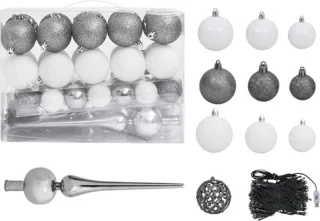 vidaXL - Kunstkerstboom - met - verlichting - en - kerstballen - 120 - cm - PVC - wit