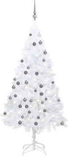 vidaXL - Kunstkerstboom - met - verlichting - en - kerstballen - 120 - cm - PVC - wit
