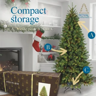 Royal Christmas - Slim Kunstkerstboom - Cypress Prelit - 180 cm - met 300 LED verlichting - PE/PVC Premium - Groen