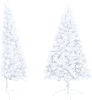 vidaXL - Kunstkerstboom - met - verlichting - en - kerstballen - half - 210 - cm - wit