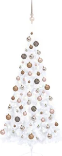 vidaXL - Kunstkerstboom - met - verlichting - en - kerstballen - half - 210 - cm - wit