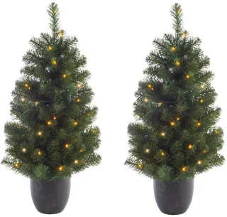 Bellatio Decorations Kunst kerstboom - groen - H120 cm - met verlichting - verlichte kunstboom - LED