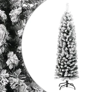 vidaXL - Kunstkerstboom - met - sneeuw - smal - 120 - cm - PVC - groen