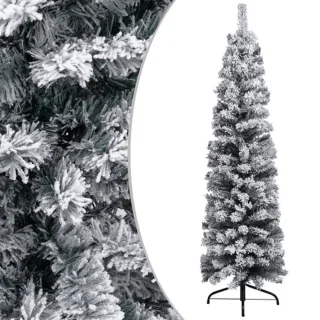 vidaXL - Kunstkerstboom - met - sneeuw - smal - 120 - cm - PVC - groen