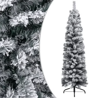 vidaXL - Kunstkerstboom - met - sneeuw - smal - 120 - cm - PVC - groen