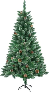 Kunstkerstboom 240 cm – PVC, met sneeuw-effect en dennenappels, inclusief standaard, voor grote ruimtes en kerstdecoratie