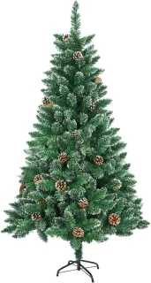 Kunstkerstboom 240 cm – PVC, met sneeuw-effect en dennenappels, inclusief standaard, voor grote ruimtes en kerstdecoratie