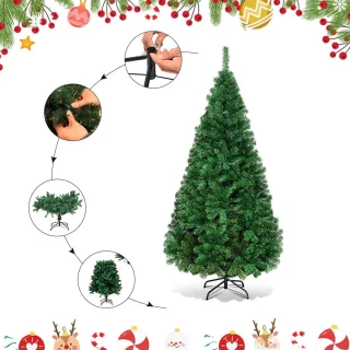 Kunstkerstboom 210 cm – PVC Kerstboom met Metalen Standaard – Stabiel en Ruimtebesparend – 950 Takken – Groen