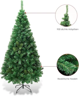 Kunstkerstboom 210 cm – PVC Kerstboom met Metalen Standaard – Stabiel en Ruimtebesparend – 950 Takken – Groen