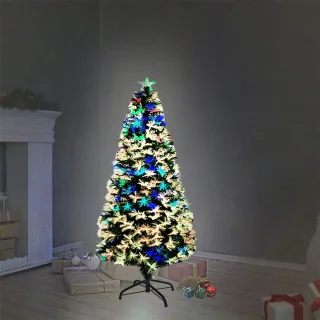 Kunstkerstboom 210 cm, Kerstboom Met Led-Lampjes En Stertopper, Kunstkerstboom Met Glasvezel, Kleurveranderend, Dennenboom Voor Kantoor, Winkels En Thuis (2,1 M, Kleurrijke Glasvezel)