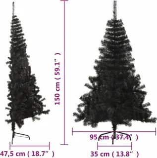 vidaXL - Kunstkerstboom - met - standaard - half - 150 - cm - PVC - zwart