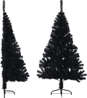 vidaXL - Kunstkerstboom - met - standaard - half - 150 - cm - PVC - zwart