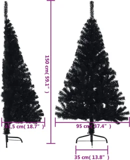 vidaXL - Kunstkerstboom - met - standaard - half - 150 - cm - PVC - zwart