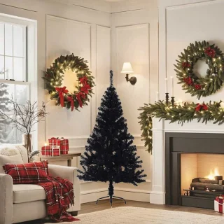 vidaXL - Kunstkerstboom - met - standaard - half - 150 - cm - PVC - zwart