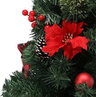 KLEINE Kunstkerstboom, rood met een ster van Bethlehem in een pot, VERSIERD 50 cm