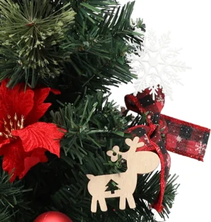 KLEINE Kunstkerstboom, rood met een ster van Bethlehem in een pot, VERSIERD 50 cm