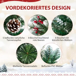 COSTWAY 90 cm kunstkerstboom met verlichting, kleine dennenboom in pot, tafelkerstboom met 20 warm-witte ledlampen, 8 modi, timer, bessen en dennenappels voor kerstdecoratie
