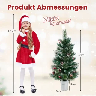 COSTWAY 90 cm kunstkerstboom met verlichting, kleine dennenboom in pot, tafelkerstboom met 20 warm-witte ledlampen, 8 modi, timer, bessen en dennenappels voor kerstdecoratie