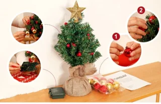 Odenneboom Mini LED Kerstboom met Verlichting, Boomdecoratie en Kerstballen -  40 cm kleine kunstkerstboom met 8 lichtstanden - Kunstboom - Kerstversiering - Kerstboomverlichting - Kerstboomstandaard