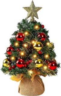 Odenneboom Mini LED Kerstboom met Verlichting, Boomdecoratie en Kerstballen -  40 cm kleine kunstkerstboom met 8 lichtstanden - Kunstboom - Kerstversiering - Kerstboomverlichting - Kerstboomstandaard