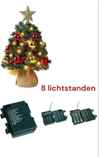 Odenneboom Mini LED Kerstboom met Verlichting, Boomdecoratie en Kerstballen -  40 cm kleine kunstkerstboom met 8 lichtstanden - Kunstboom - Kerstversiering - Kerstboomverlichting - Kerstboomstandaard