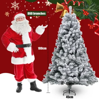 Kunstkerstboom met sneeuw, 180 cm dennenboom, 860 gemengde takken, kerstboom, kunstboom voor Kerstmis, Inclusief Standaard – Creëer een Magische Kerstsfeer