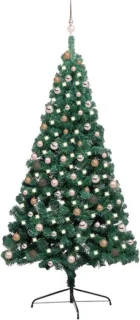 vidaXL - Kunstkerstboom - met - verlichting - en - kerstballen - half - 210 - cm - groen