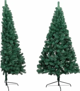 vidaXL - Kunstkerstboom - met - standaard - half - 210 - cm - PVC - groen