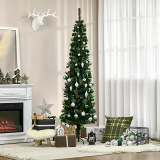 Pugsdrly Kunstkerstboom, slank, dennenappels, brandvertragend, 54 x 195 cm, groen