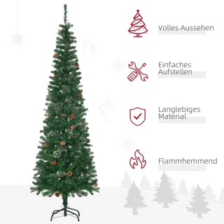 Pugsdrly Kunstkerstboom, slank, dennenappels, brandvertragend, 54 x 195 cm, groen