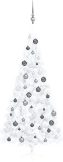 vidaXL - Kunstkerstboom - met - verlichting - en - kerstballen - half - 210 - cm - wit