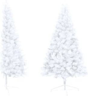 vidaXL - Kunstkerstboom - met - verlichting - en - kerstballen - half - 210 - cm - wit