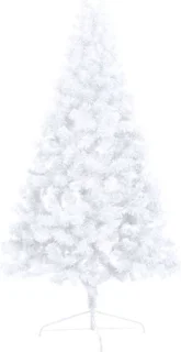 vidaXL - Kunstkerstboom - met - verlichting - en - kerstballen - half - 210 - cm - wit