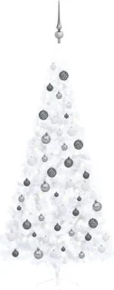 vidaXL - Kunstkerstboom - met - verlichting - en - kerstballen - half - 210 - cm - wit