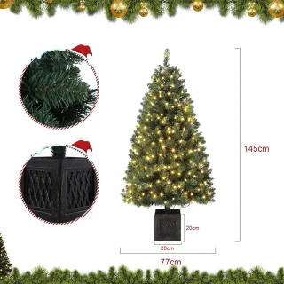 Kunstkerstbomen met verlichting- Green Pot Prelit - 145 cm - PVC -300 Led Lampjes - 410 Takken