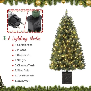 Kunstkerstbomen met verlichting- Green Pot Prelit - 145 cm - PVC -300 Led Lampjes - 410 Takken