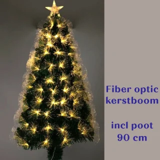 Kerstboom met Fiber Optic Verlichting - 90 cm - Warm Wit -8 Lichtfuncties- Kunststof Voet-geheugen