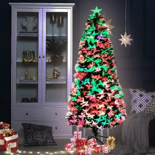 Kunstkerstboom met verlichting 180cm met dennennaalden en sparrenvezels kleurrijke glasvezel LED-kleurveranderende kerstboom kantoor thuis kerstversiering met standaard