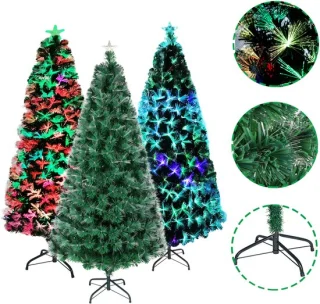 Kunstkerstboom met verlichting 180cm met dennennaalden en sparrenvezels kleurrijke glasvezel LED-kleurveranderende kerstboom kantoor thuis kerstversiering met standaard