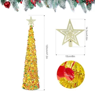 Pop-up Kunstkerstboom 1,2 m - Opvouwbaar met Kleurrijke Glitterslingers voor Feestdecoratie