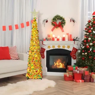 Pop-up Kunstkerstboom 1,2 m - Opvouwbaar met Kleurrijke Glitterslingers voor Feestdecoratie