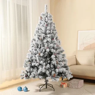 Kunstkerstboom Wit met Sneeuw – 210 cm Hoog – 1017 Takken – Inclusief Staalstandaard