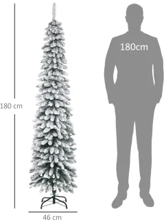 Künstlicher Weihnachtsbaum, schneebedeckt, schmales Design, feuerfest, 180 cm, Grün/Weiß
