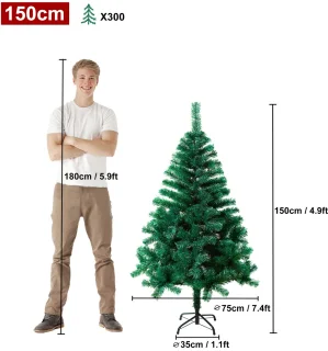 Kerstboom Kunstboom 150cm Kunstkerstboom Decoratie, Pvc Kerstboom Kerstdecoratie, Dennenboom Inclusief Metalen Standaard