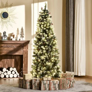 Pugsdrly Kunstmatige kerstboom 180 cm Kunstmatige dennenboom met ledverlichting, sneeuw, 618 punten Kerstboom Kerstversiering incl. stalen standaard voor binnen