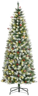 Pugsdrly Kunstmatige kerstboom 180 cm Kunstmatige dennenboom met ledverlichting, sneeuw, 618 punten Kerstboom Kerstversiering incl. stalen standaard voor binnen