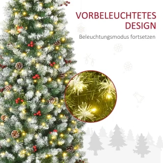 Pugsdrly Kunstmatige kerstboom 180 cm Kunstmatige dennenboom met ledverlichting, sneeuw, 618 punten Kerstboom Kerstversiering incl. stalen standaard voor binnen