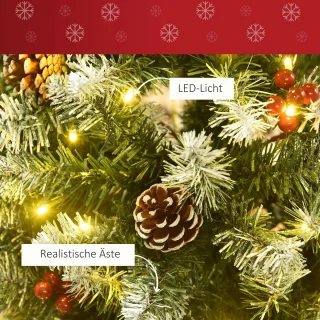 Pugsdrly Kunstmatige kerstboom 180 cm Kunstmatige dennenboom met ledverlichting, sneeuw, 618 punten Kerstboom Kerstversiering incl. stalen standaard voor binnen