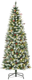 Pugsdrly Kunstmatige kerstboom 180 cm Kunstmatige dennenboom met ledverlichting, sneeuw, 618 punten Kerstboom Kerstversiering incl. stalen standaard voor binnen