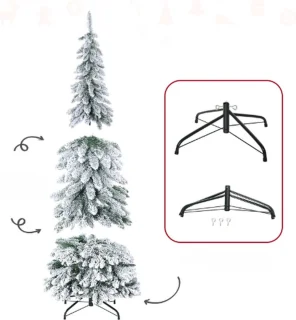 Kunst Kerstboom - Smal Model Kerst Boom - Doorsnede 74CM - 180CM Hoog - Met Sneeuw - Opvouwbaar - 3 Delen -